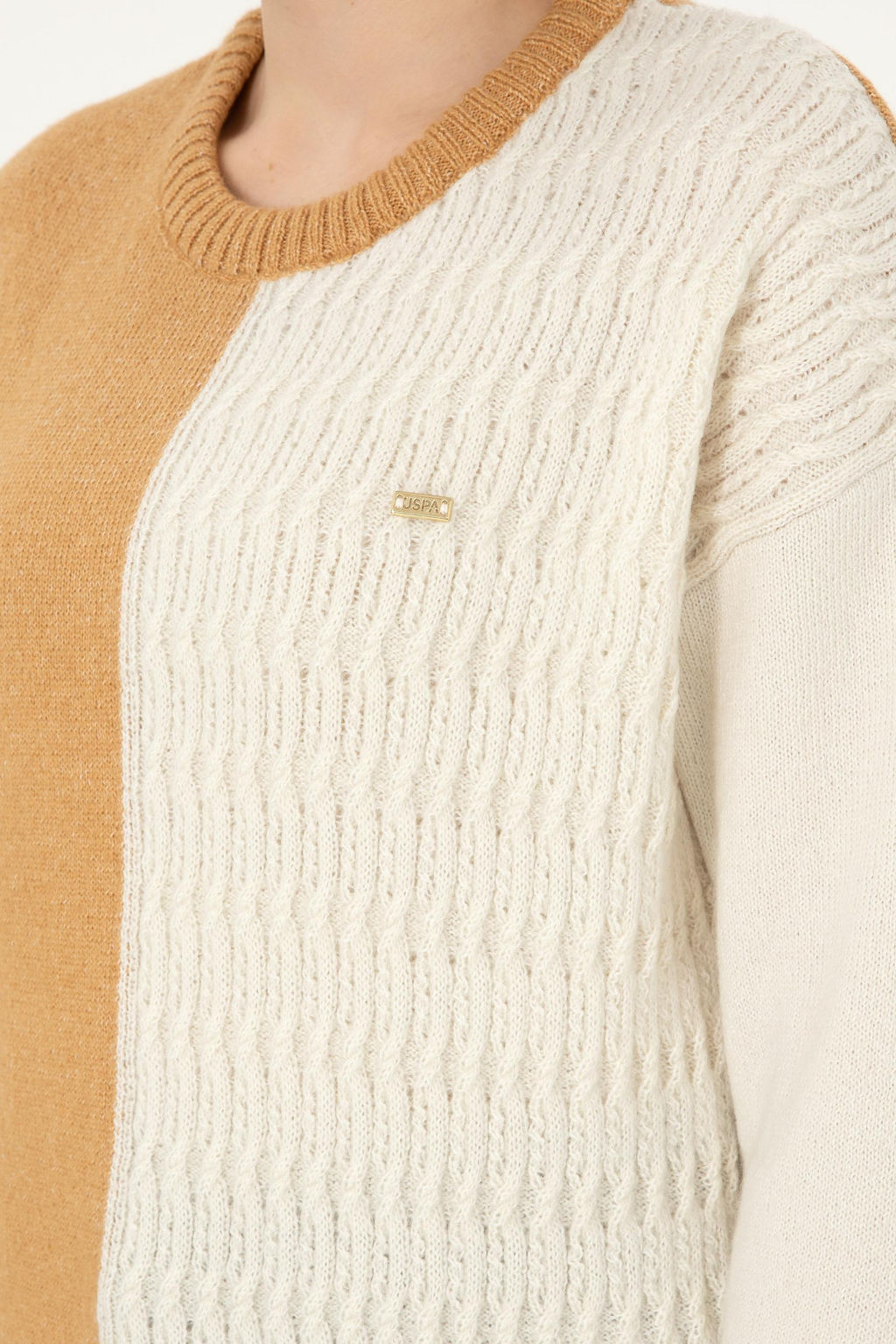 Женский свитер светло-коричневого цвета с круглым вырезом меланжевого цвета Неожиданная скидка в корзине - U.s. polo assn фото 7