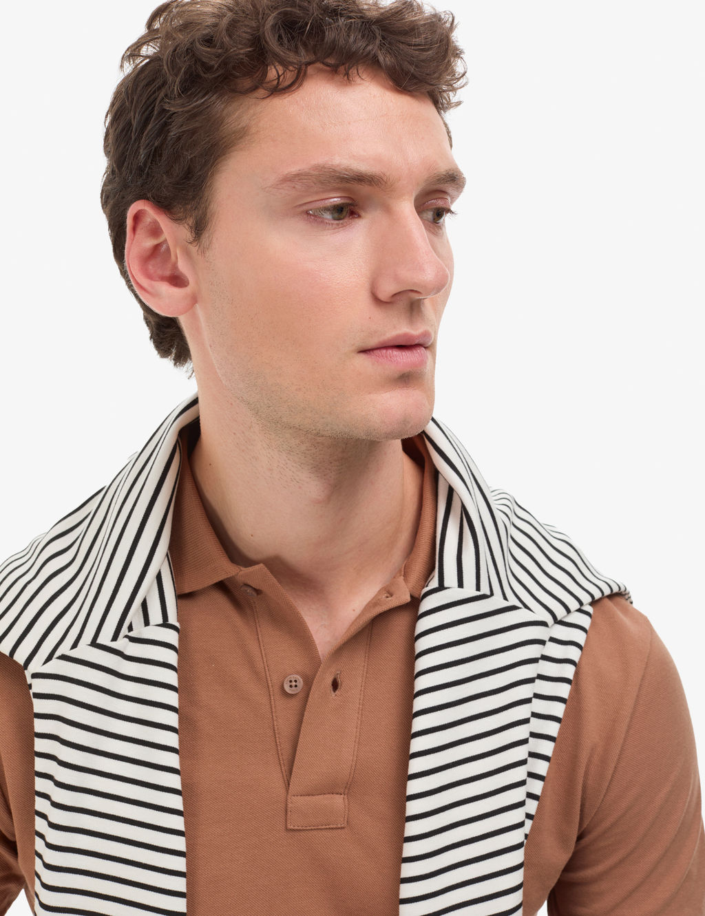 A__k Kahverengi Slim Fit %100 Pamuk D__meli Polo Yaka Basic Ti__rt