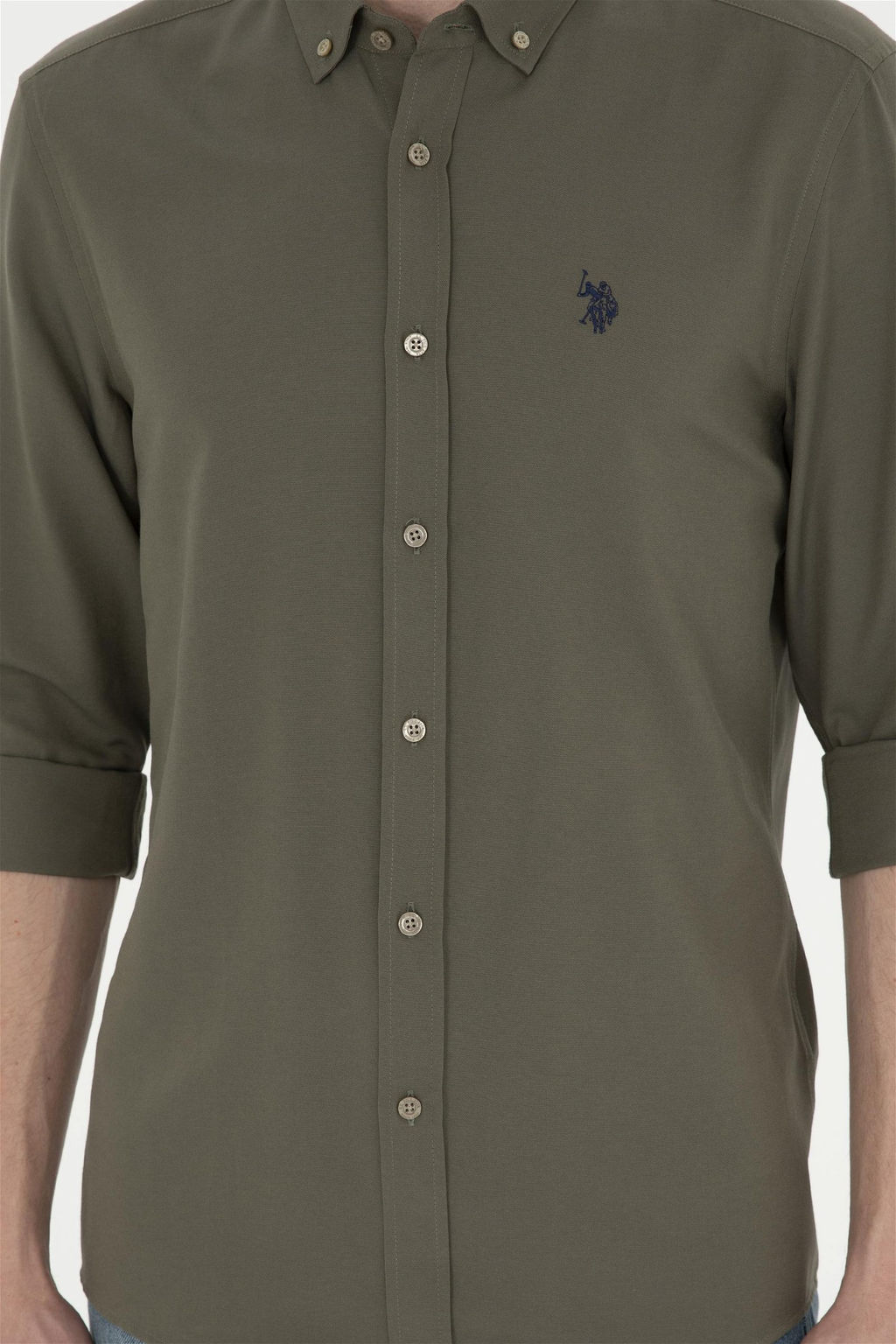 U. S. Polo Assn / Мужская базовая рубашка цвета хаки с длинным рукавом - U.s. polo assn фото 6