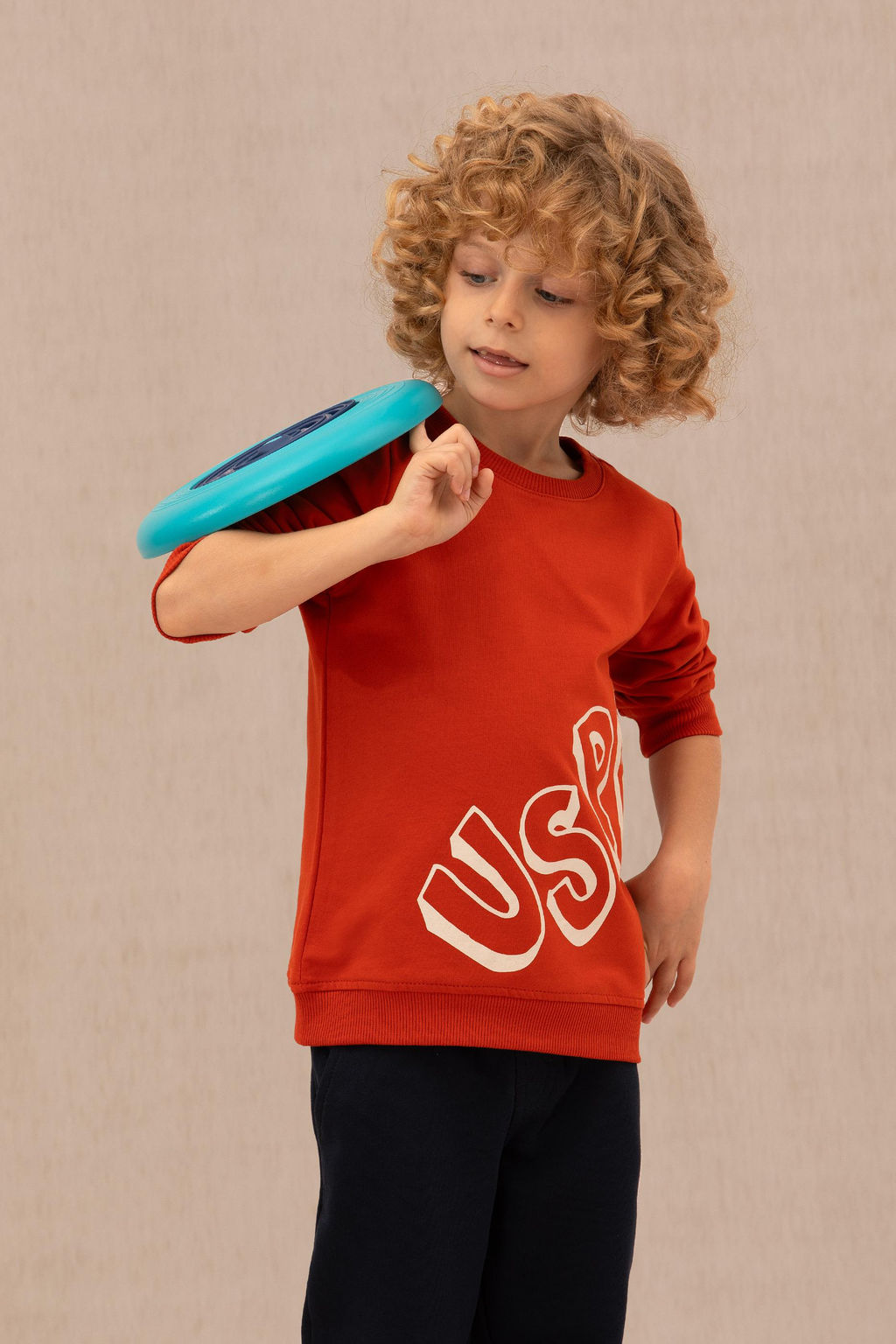 _ocuk Kiremit Basic Bisiklet Yaka Sweatshirt