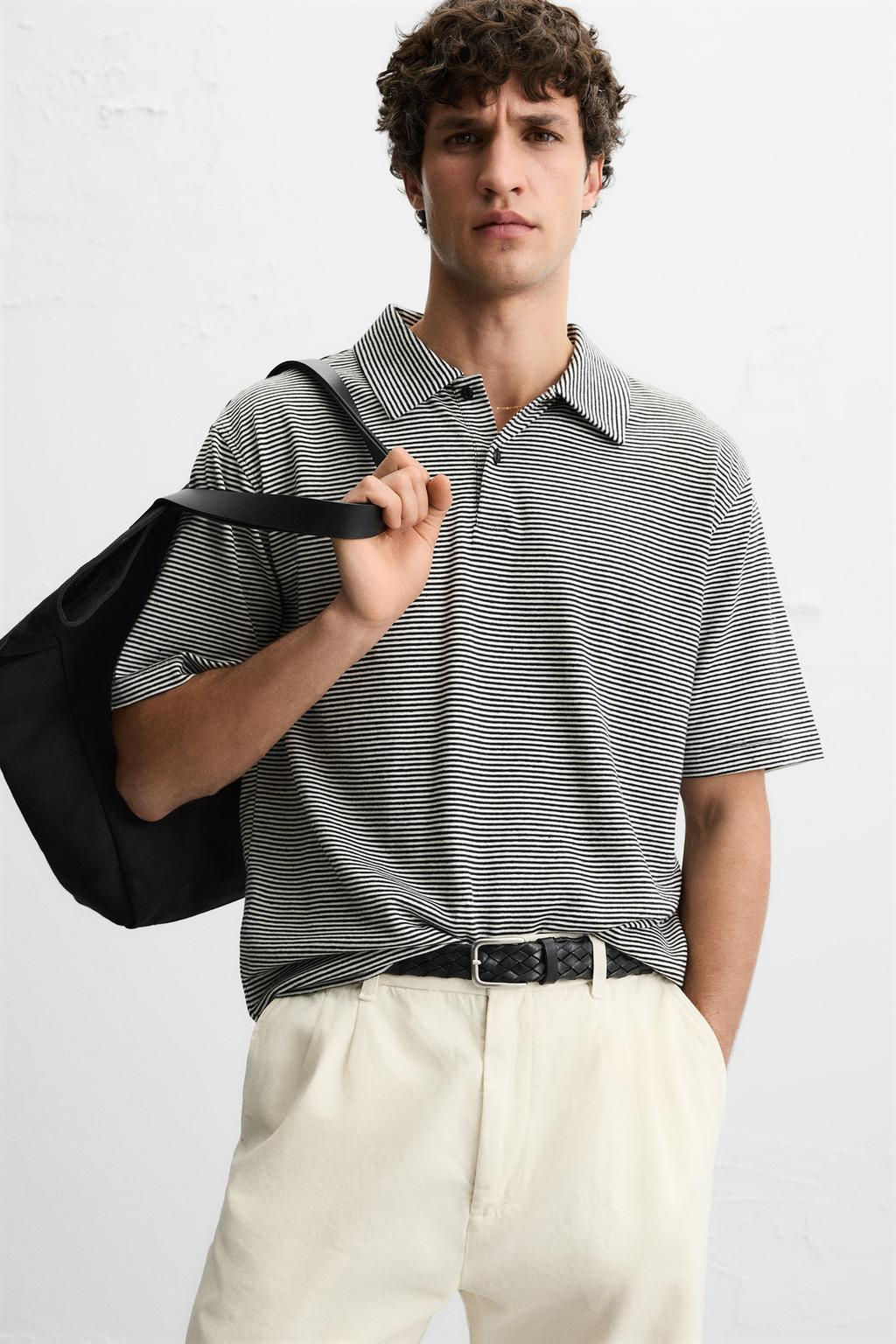 STRIPED LINEN/COTTON POLO SHIRT - Zara фото 6