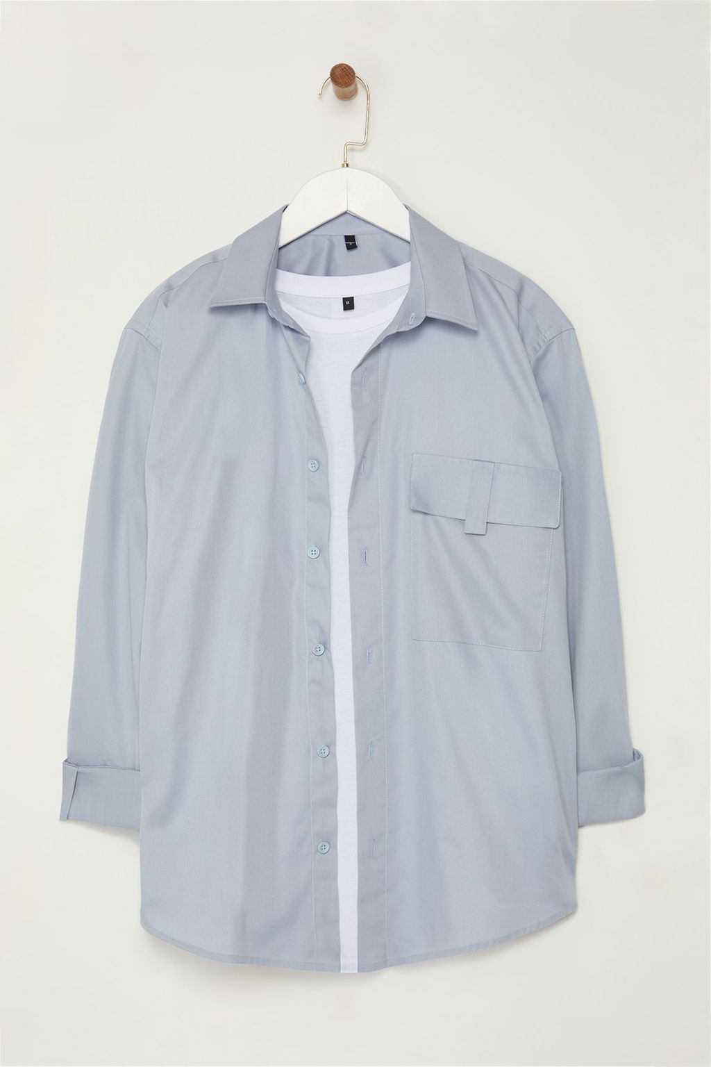 TRENDYOL MAN Limited Edition Gri Oversize Fit Cep Detayl? %100 Pamuk Gomlek TMNAW25GO00019 - Trendyolmilla фото 9