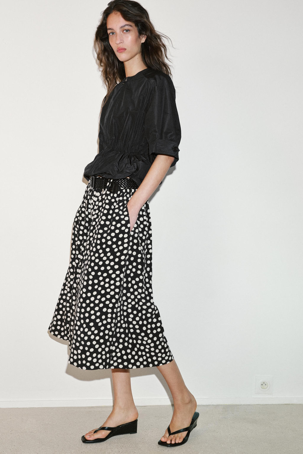 PANTAL?N CULOTTE LUNARES CINTUR?N / Negro / Blanco - Zara фото 6