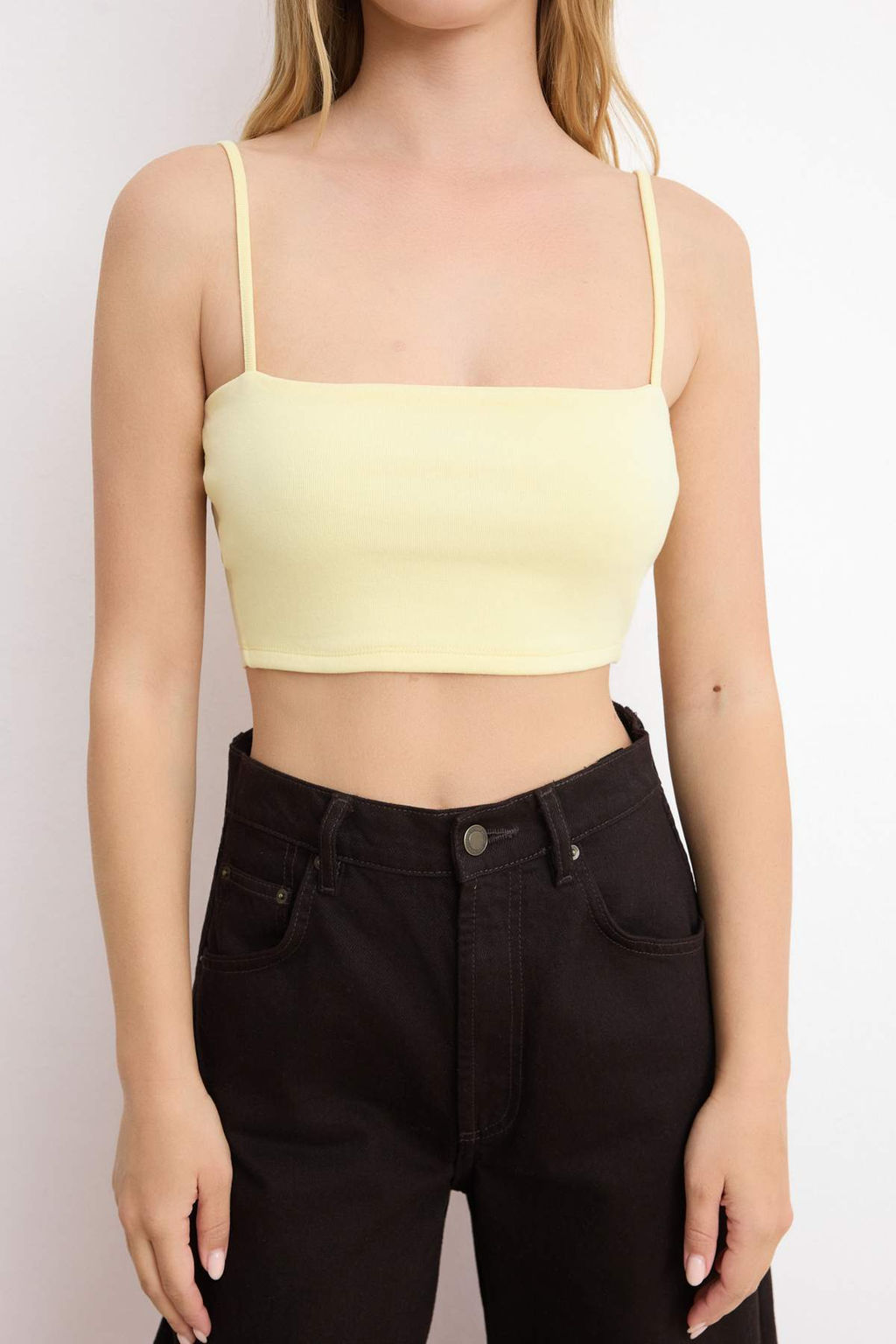 Siyah Fitted Super Crop Ask?l? Straplez Kolsuz Pamuk Ribana Orme Atlet TWOSS26AL00044 - Trendyolmilla фото 7