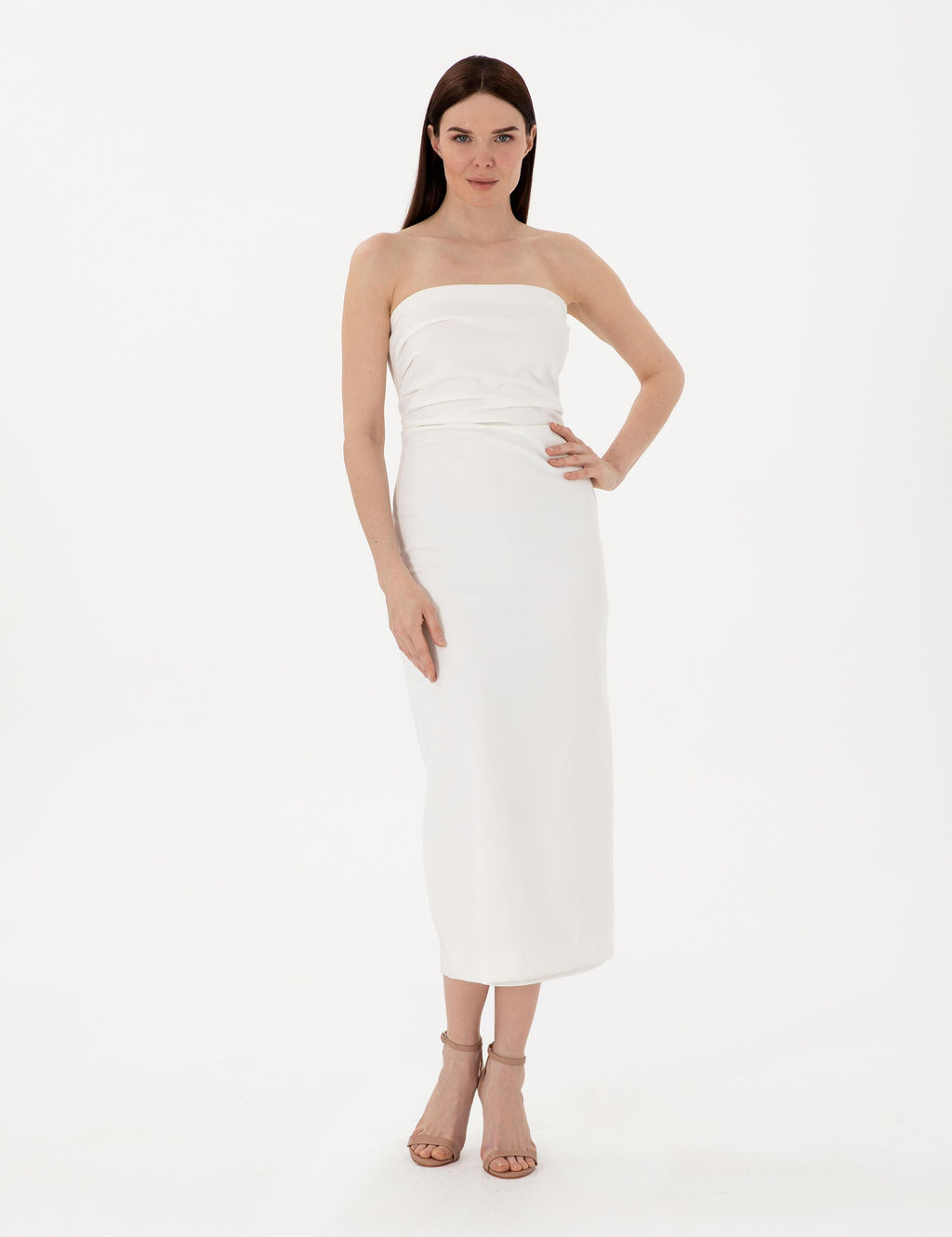 Beyaz Slim Fit Dokuma Elbise - Pierre cardin фото 3