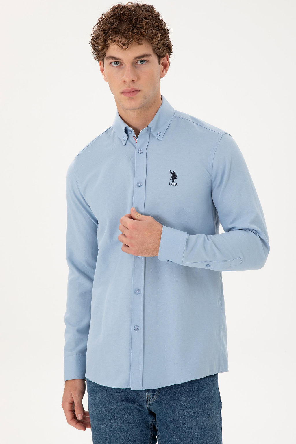 Мужская голубая рубашка с длинным рукавом - U.s. polo assn фото 3