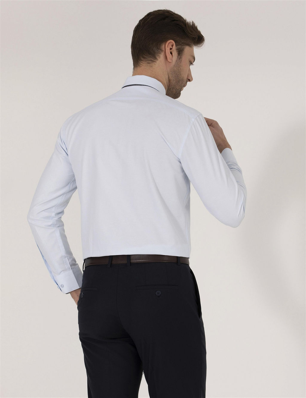 A__k Mavi Slim Fit Uzun Kollu Klasik G_mlek
