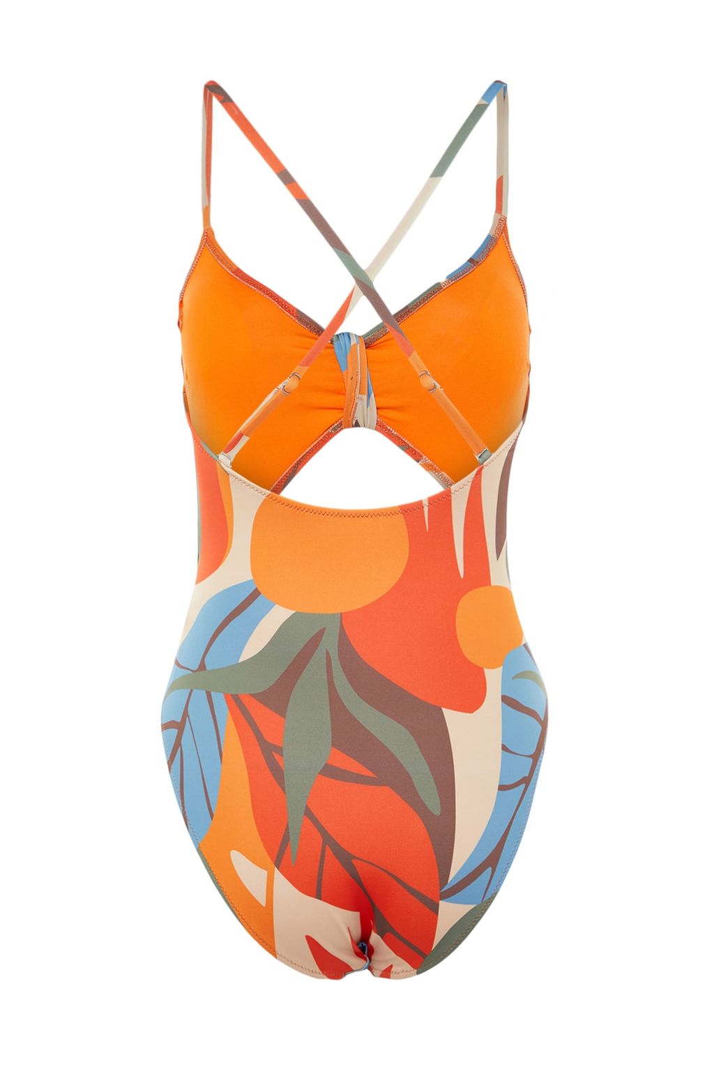 TRENDYOLMILLA Tropikal Desenli V Yaka Cut Out/Pencereli Regular Mayo TBESS22MA0097  фото 8