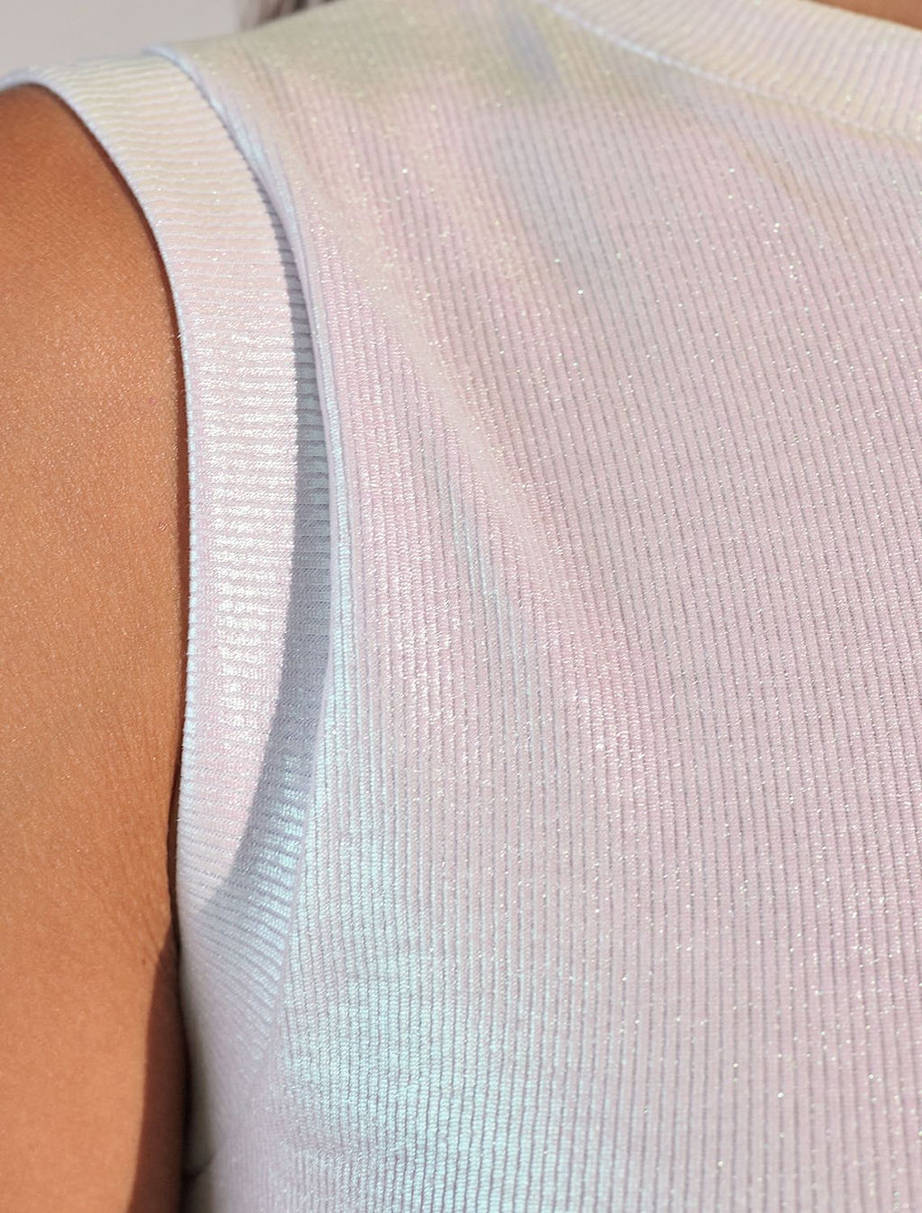 Топ с закрытым декольте из хлопка с эластаном в рубчик с матовым покрытием металлик - Vilatte фото 7