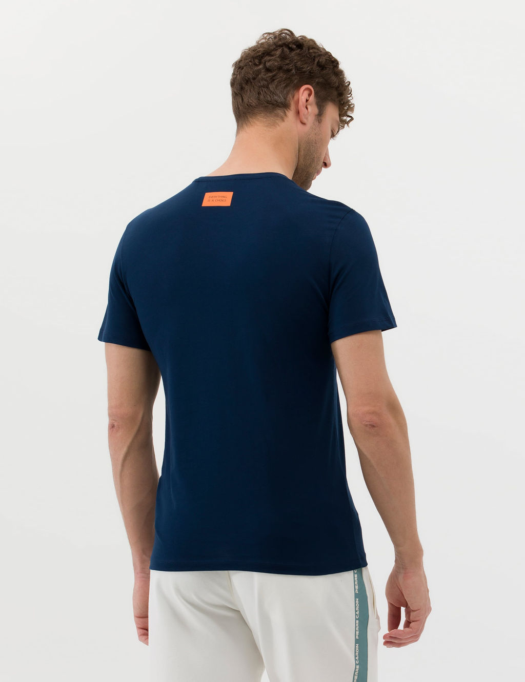 Lacivert Slim Fit Bask_l_ Bisiklet Yaka Ti__rt