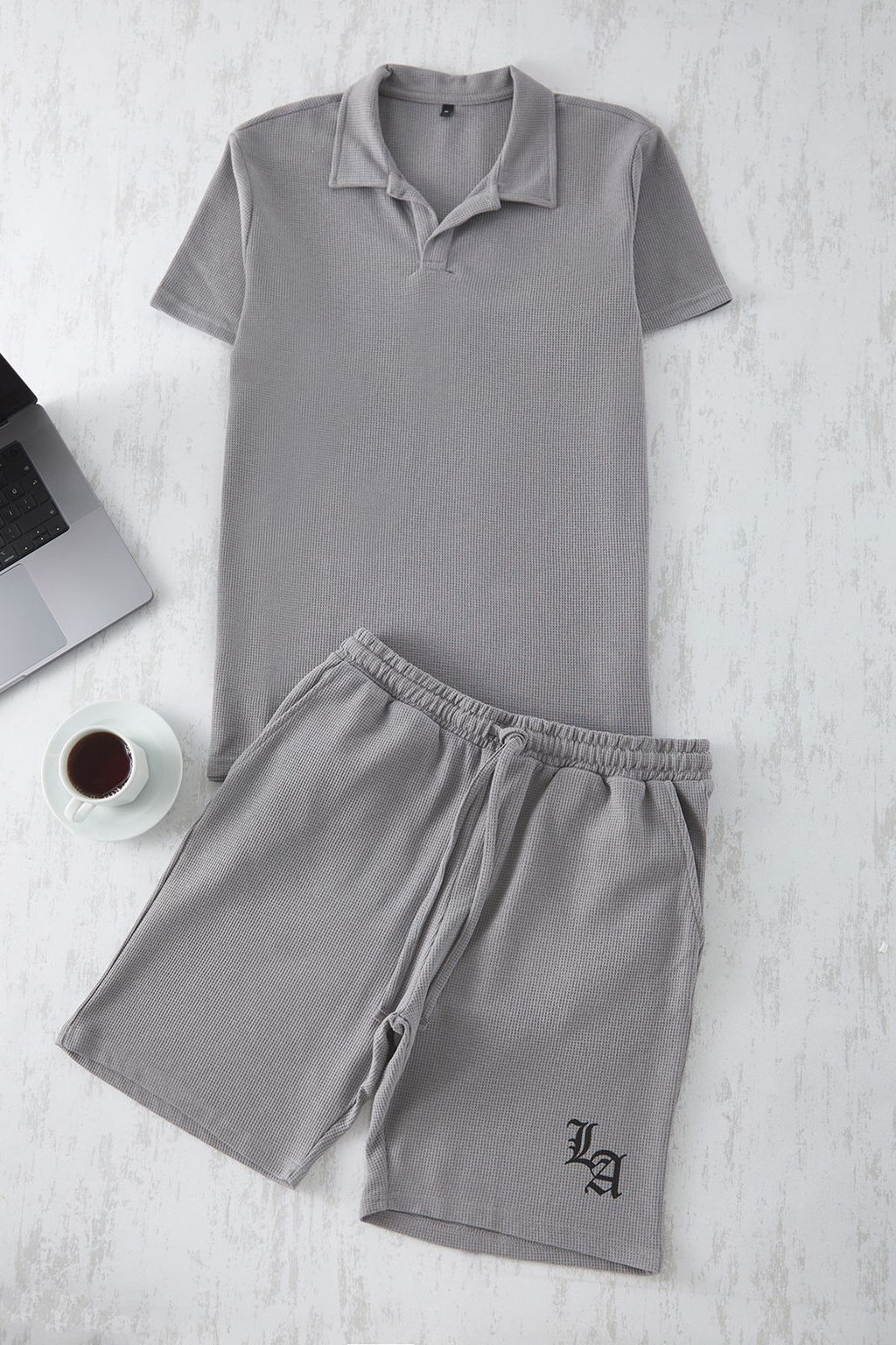 TRENDYOL MAN Gri Regular Fit Waffle Sortlu Orme Pijama Tak?m? TMNSS25PT00004 - Trendyolmilla фото 9