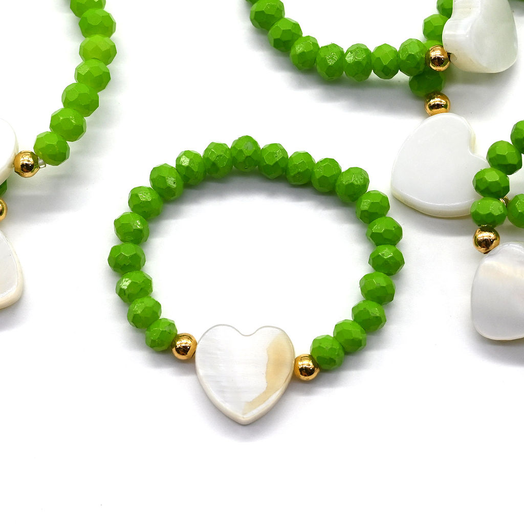 Колечко на резинке с перламутром Сердце и цирконом цвет небесно голубой - Радуга камня фото 12