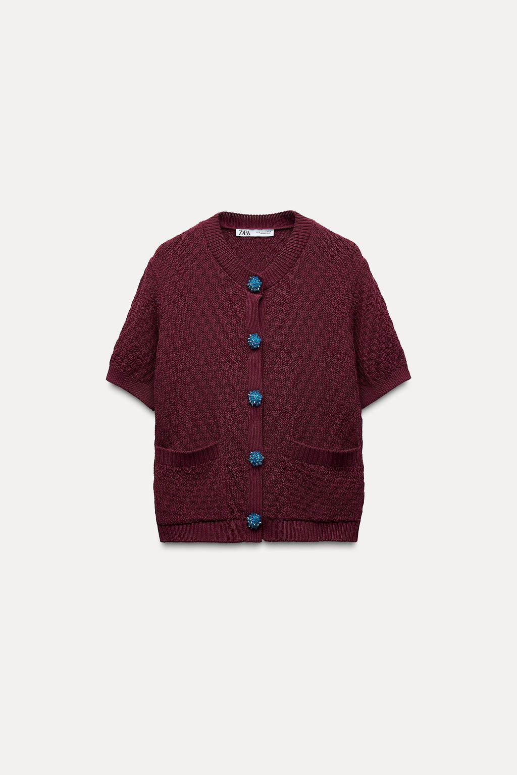 KNIT CARDIGAN WITH GEM BUTTON - Zara фото 7