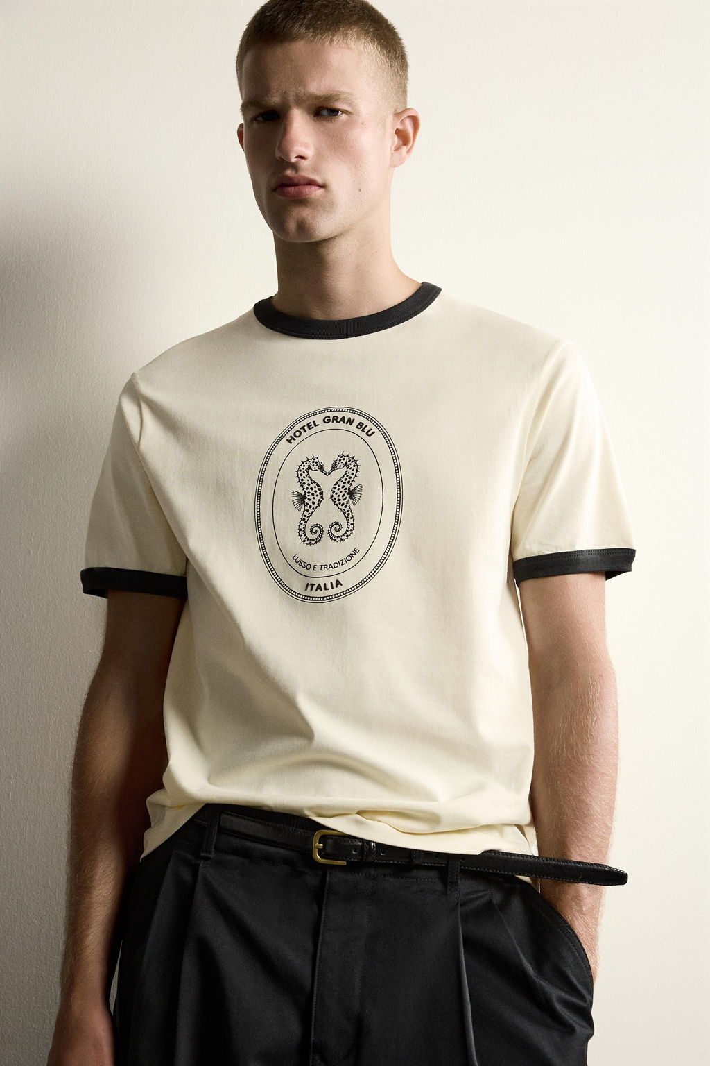 CAMISETA RIB CONTRASTE B?SICA / Crudo - Zara фото 6