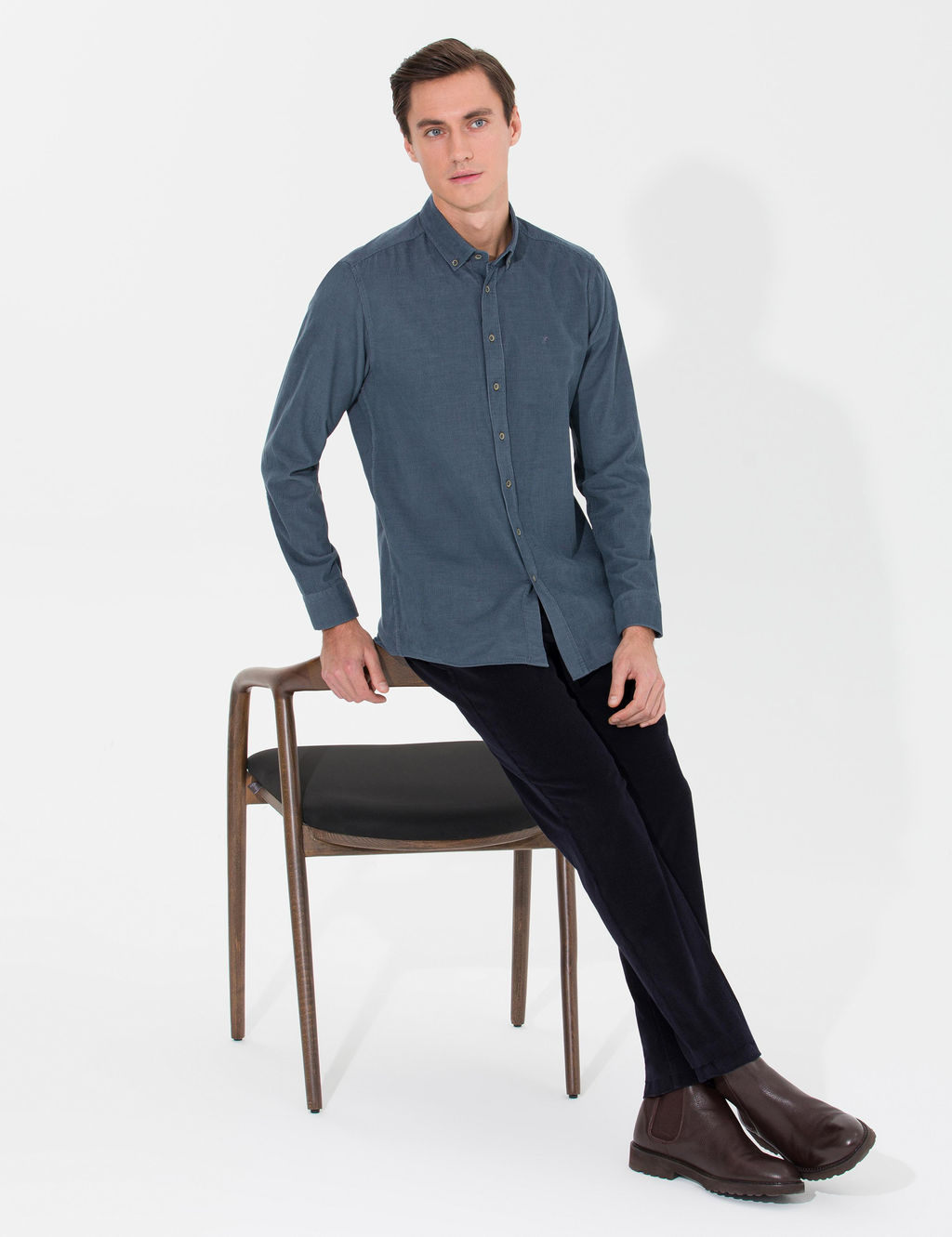 Темно-синие брюки узкого кроя из плотной ткани - Cacharel фото 8