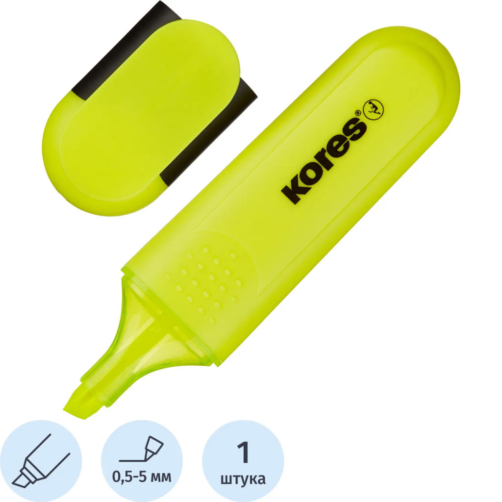 Маркер текстовыделитель Kores BRIGHT LINER PLUS, скош након, 0,5-5 мм, желт фото 2