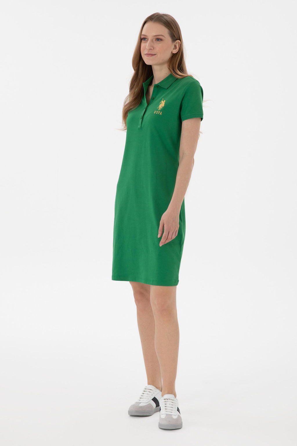 Платье-поло Ye_il Polo Yaka мини зеленое из хлопка