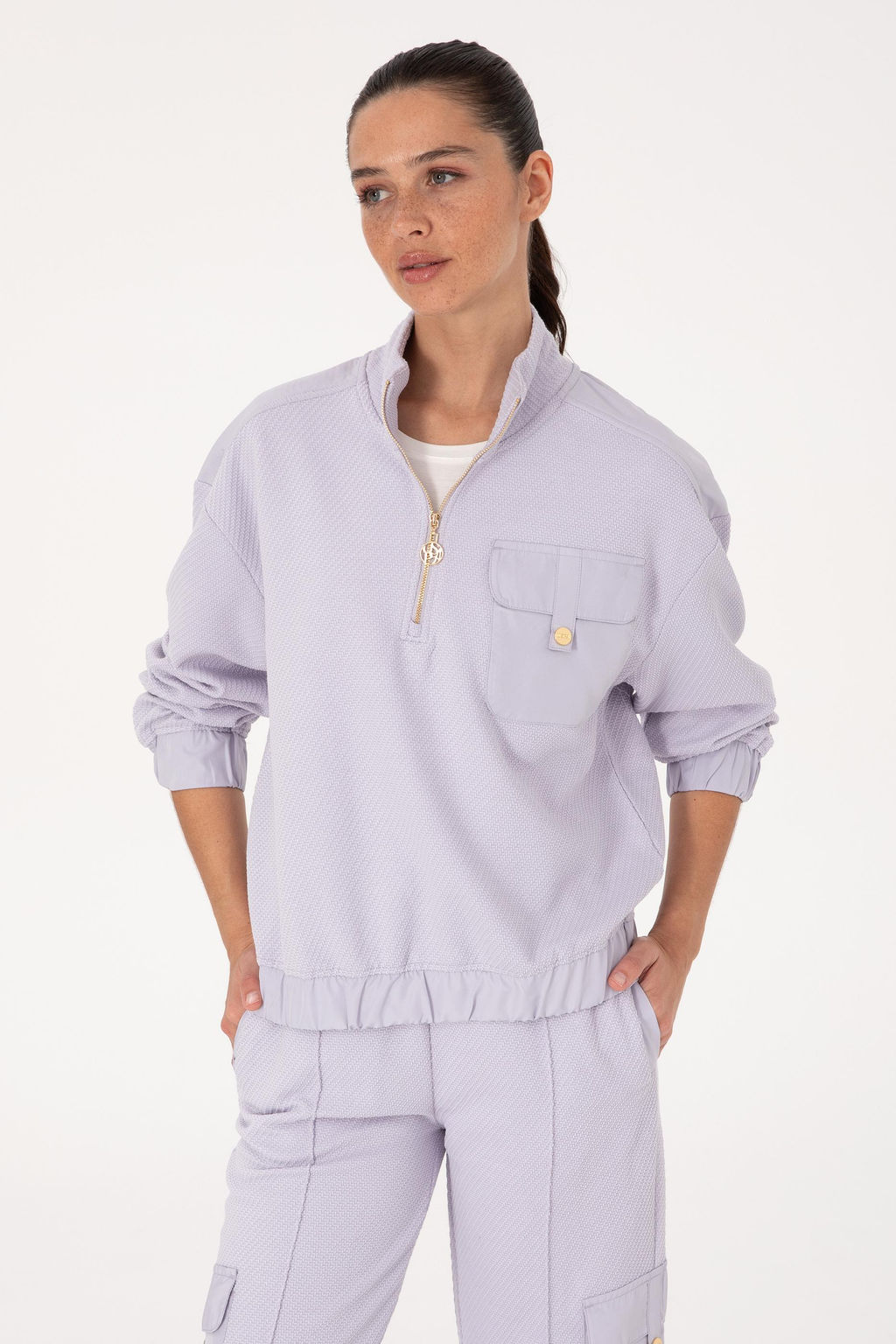 Kad_n Siyah Fermuarl_ Dik Yaka Sweatshirt