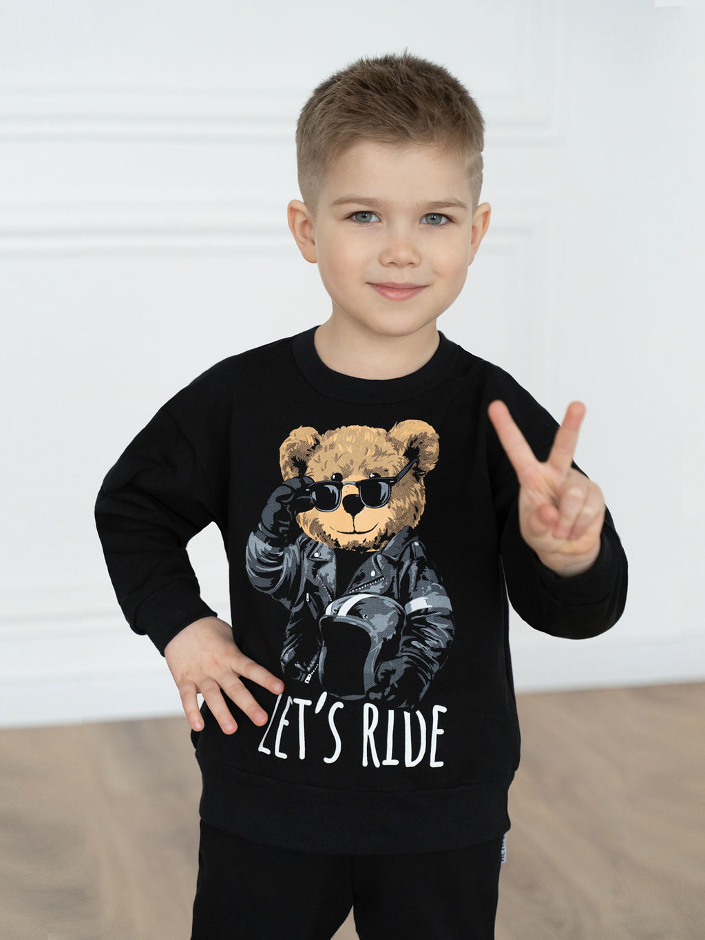 Костюм детский черный тедди байкер 7045г (98, 56)