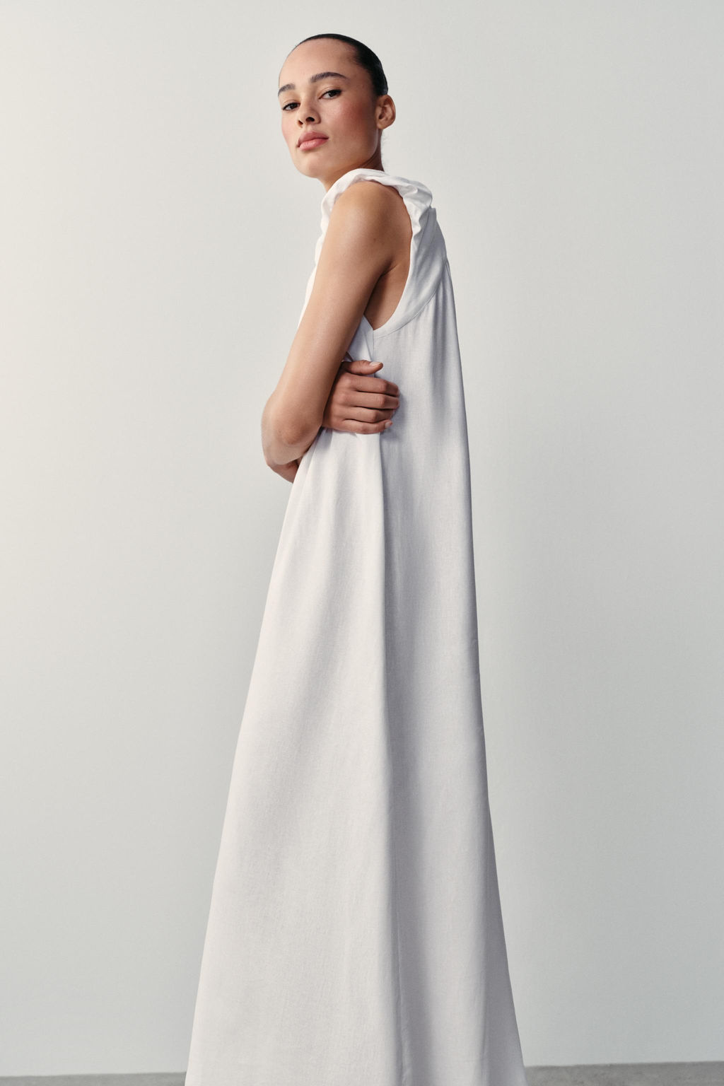 VESTIDO LARGO CON LINO / Blanco - Zara фото 4