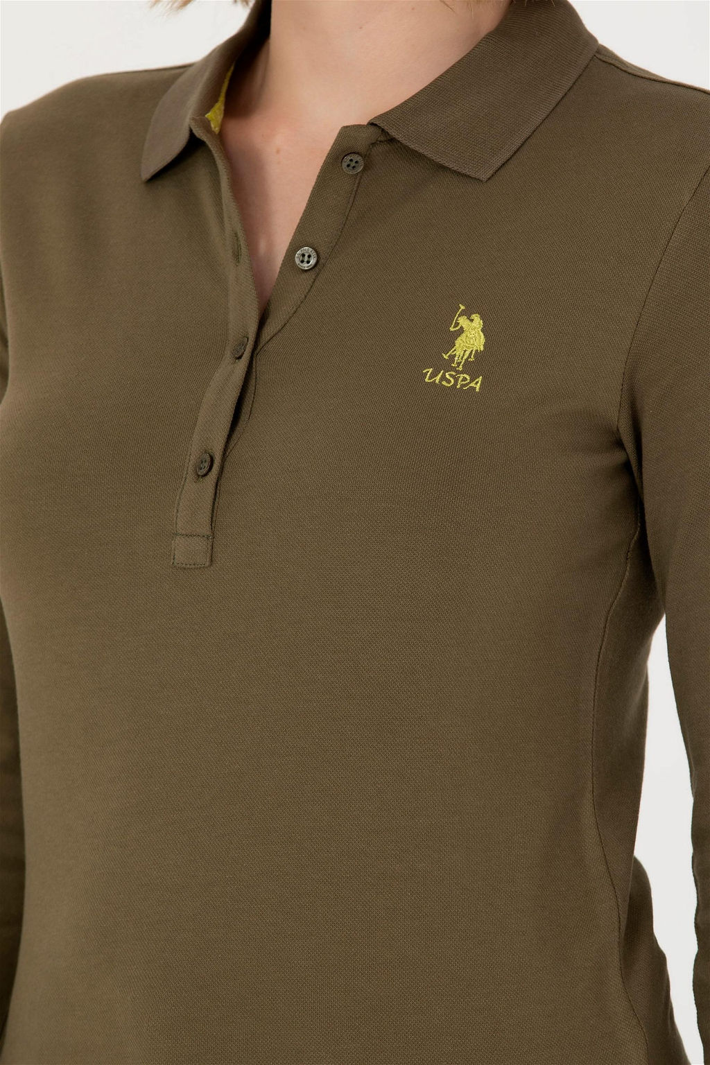 U. S. Polo Assn Женский базовый свитшот цвета хаки с воротником-поло - U.s. polo assn фото 14