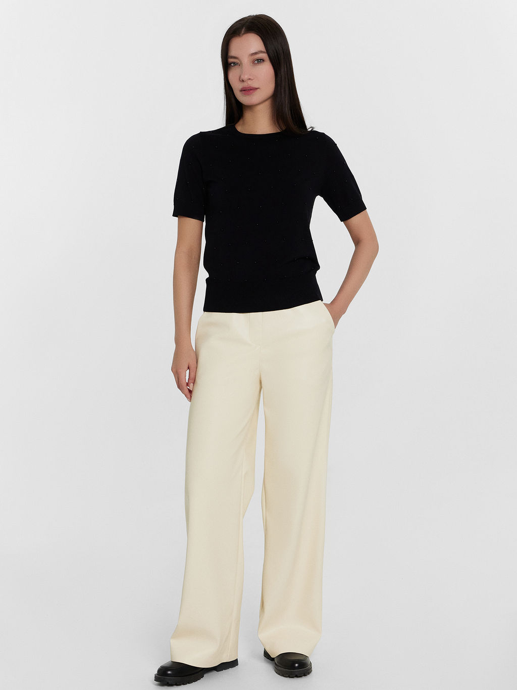 Брюки кожаные женские кремовые сливочное масло 182546 - Mark formelle фото 3