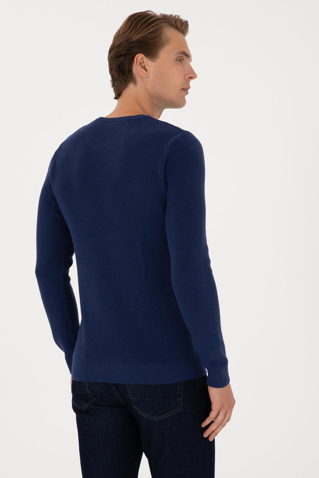Erkek Slim Fit Bisiklet Yaka _ndigo Basic Kazak - U.s. polo assn фото 5