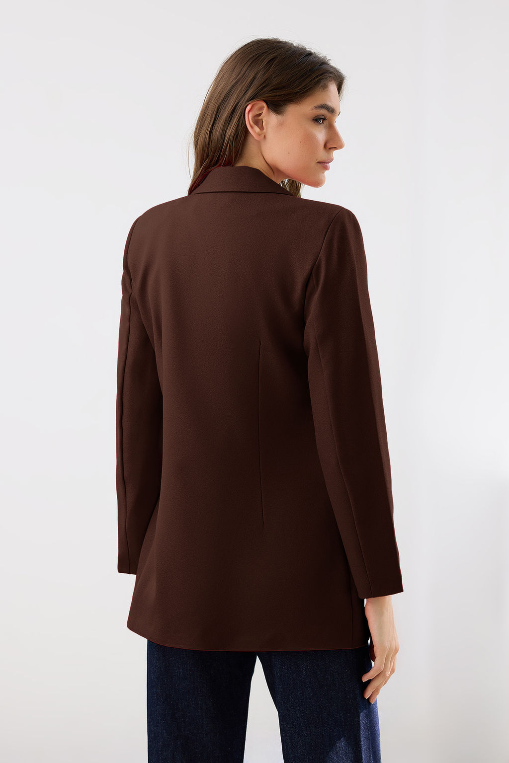 Koyu Kahverengi Astarl? Kruvaze Kapama Dokuma Blazer Ceket TWOSS20CE0024