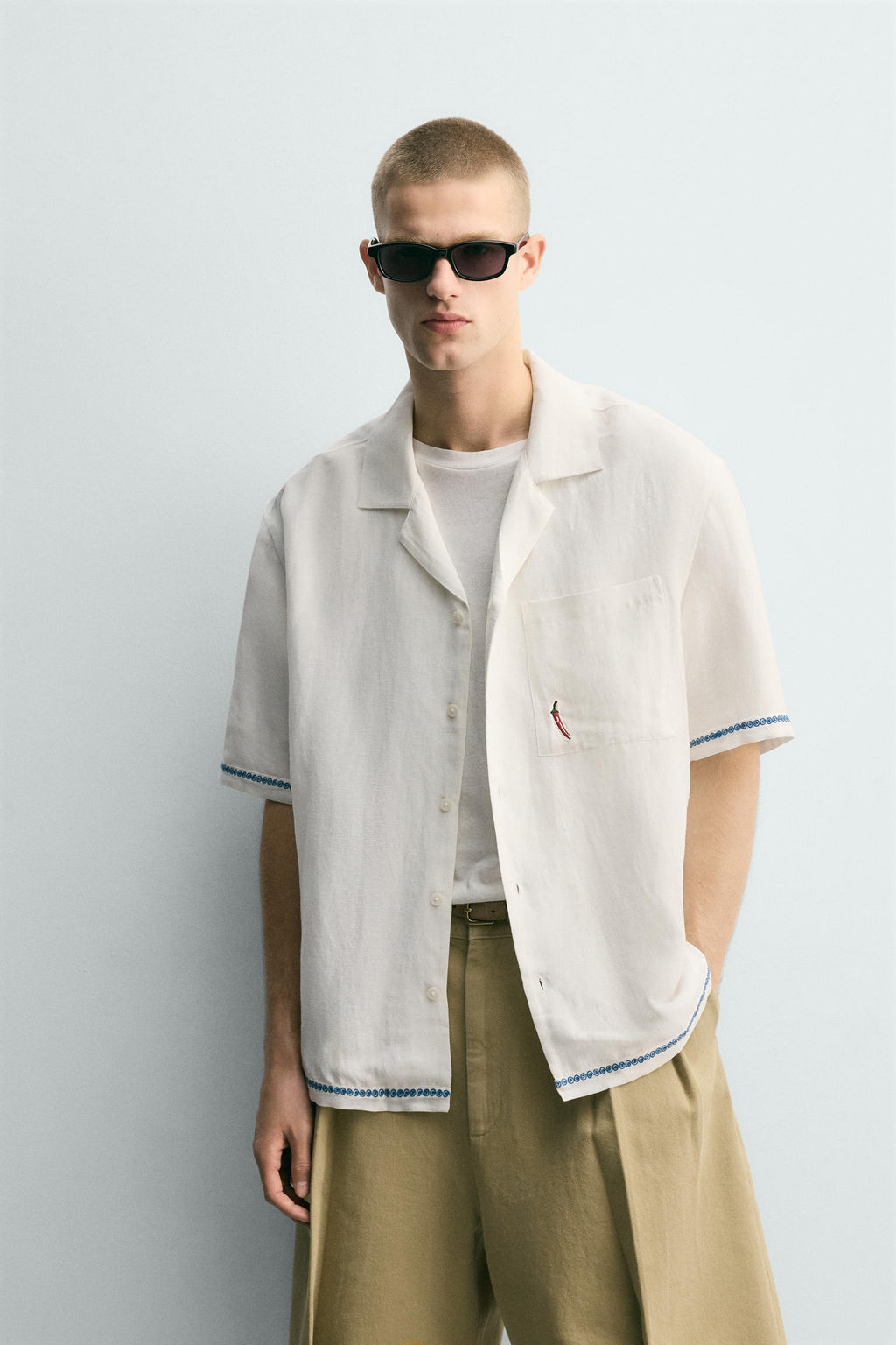 CAMISA VISCOSA - LINO BORDADOS CONTRASTE / Blanco - Zara фото 2