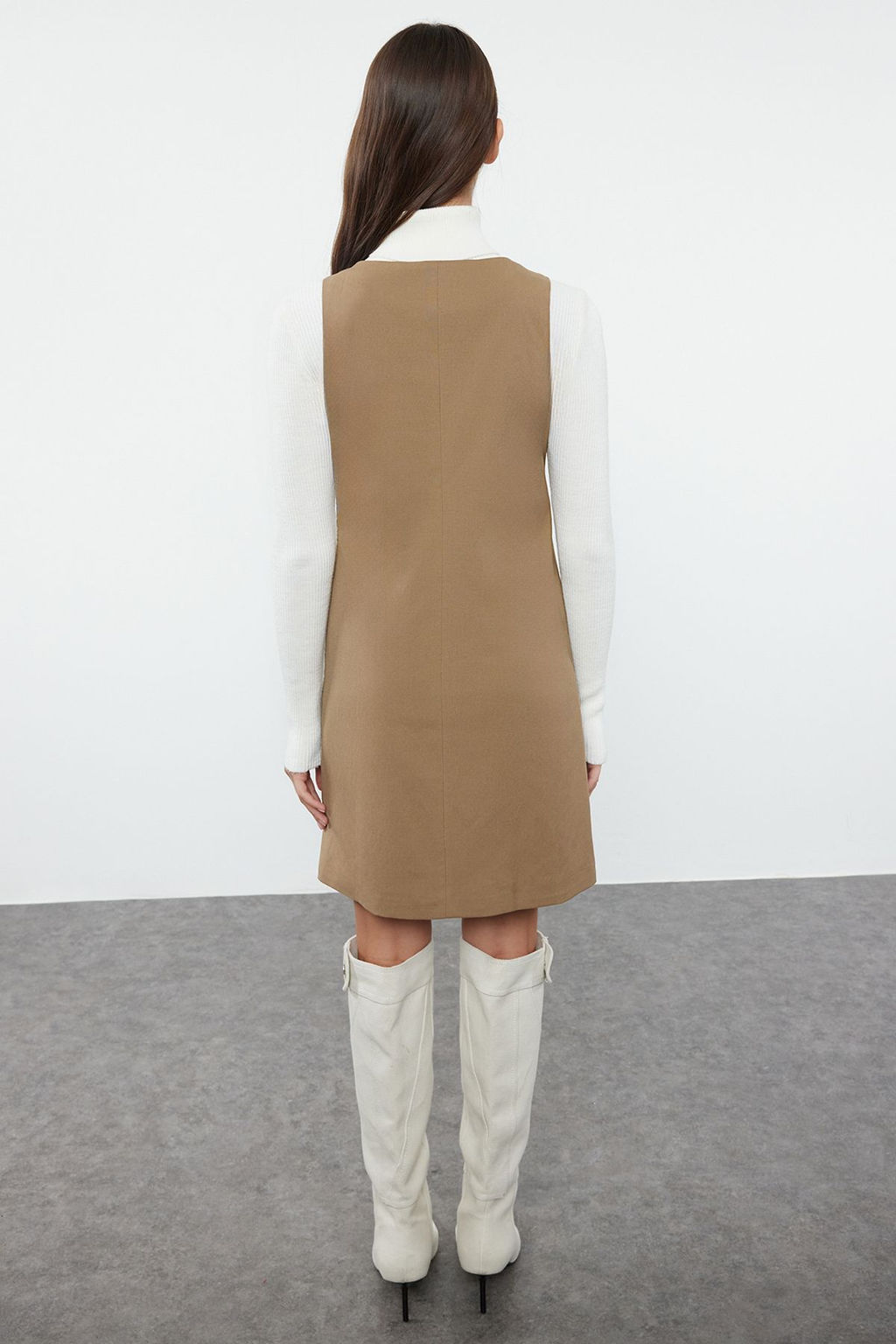 TRENDYOLMILLA Vizon Kare Yaka Poliviskon Kumas Astarl? Mini Dokuma Ceket Elbise TWOAW25EL00191  фото 10