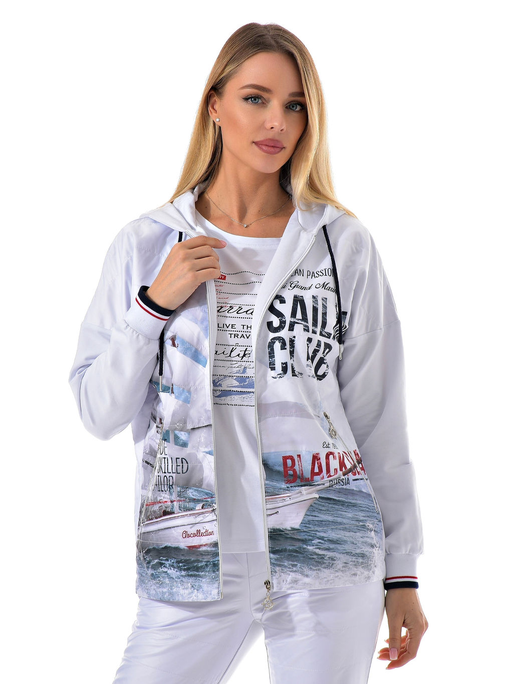 Толстовка из футера комбинированного с принтованной плащевой тканью - А+б коллекция фото 110