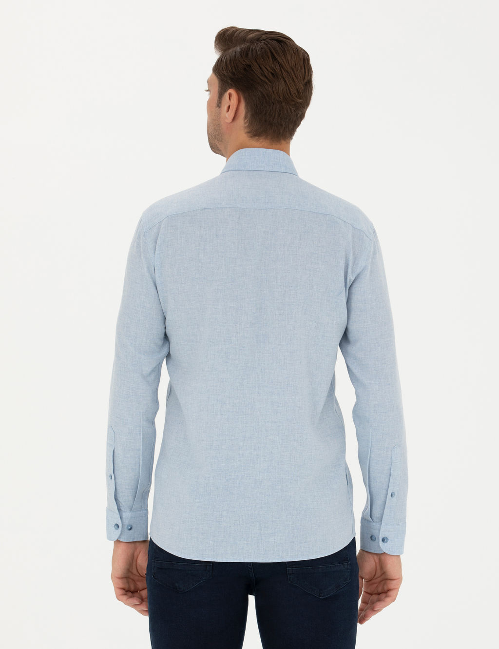 A__k Mavi Slim Fit Uzun Kollu G_mlek