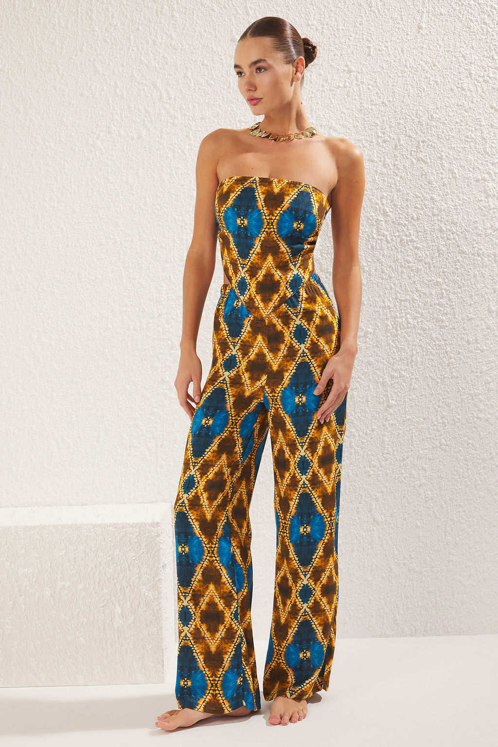 Etnik Desenli Desenli Dokuma Bluz Pantolon Plaj Tak?m TBESS24AU00017