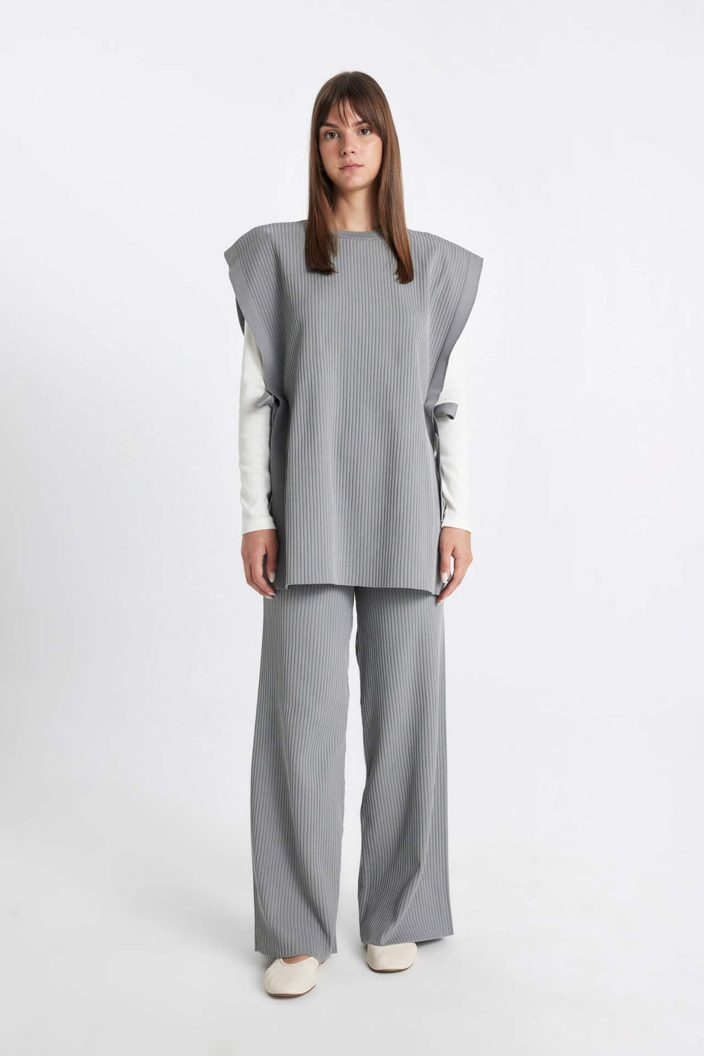Relax Fit Triko Pantolon Beli Lastikli Basic Duz Genis Paca - Defacto фото 4