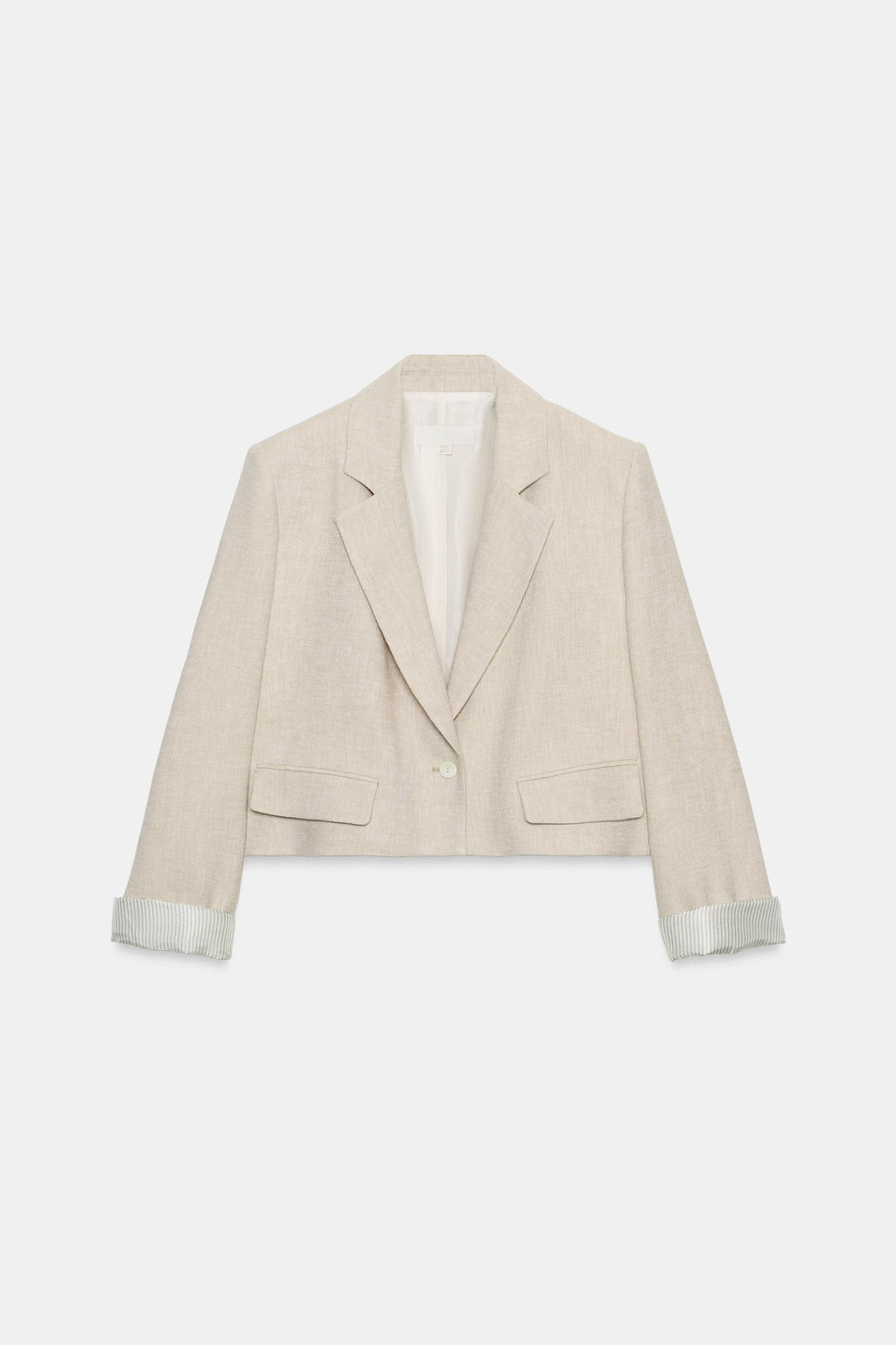 BLAZER CORTA CON LINO HOMBRERAS / Beige claro - Zara фото 8