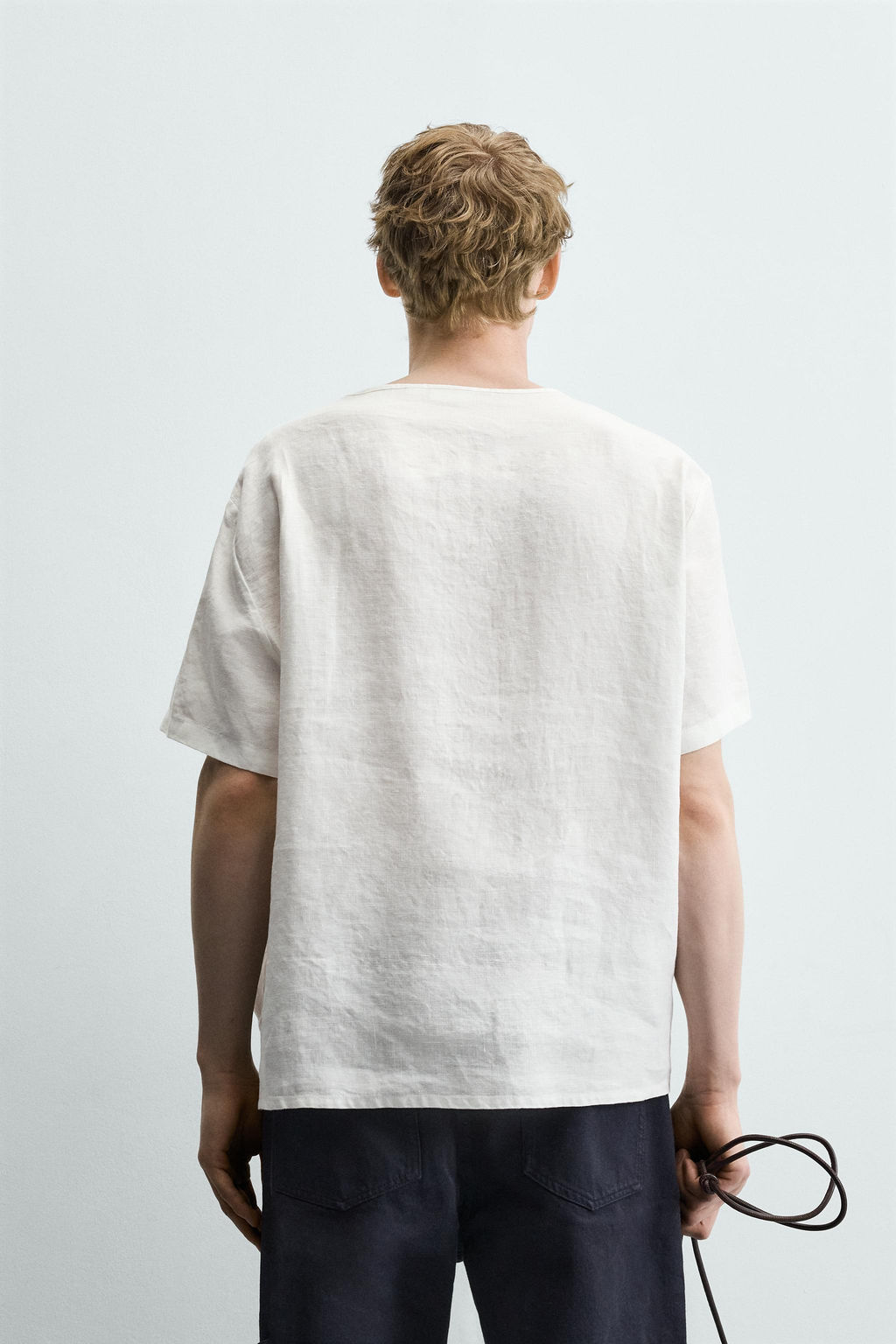 CAMISA CUELLO PANADERO MANGA CORTA 100% C??AMO / Blanco - Zara фото 3