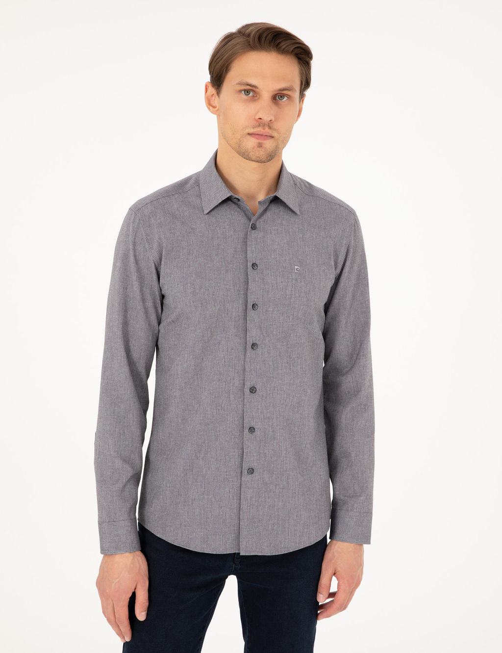 Antrasit Slim Fit Uzun Kollu G_mlek