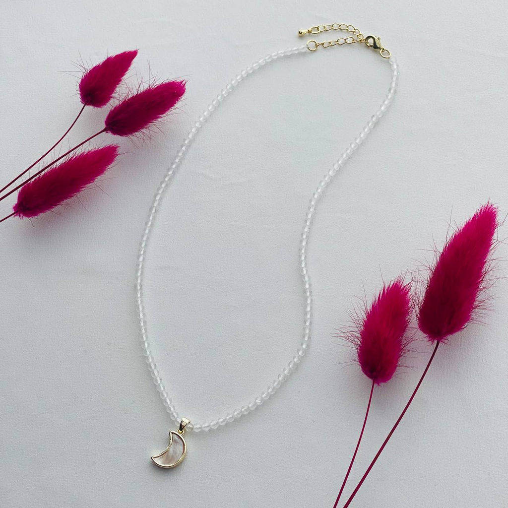 Бусы из Горного Хрусталя с перламутровой подвеской "Месяц" 43 см +