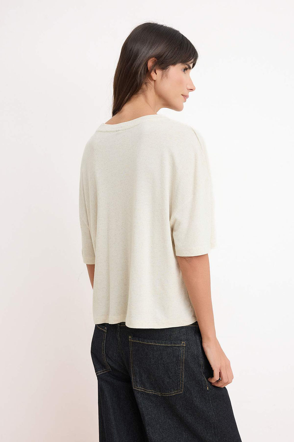 Bej Melanj Relaxed/Rahat Kal?p K?sa Kollu Ketenli Orme T-Shirt TWOSS26TS00093 - Trendyolmilla фото 4