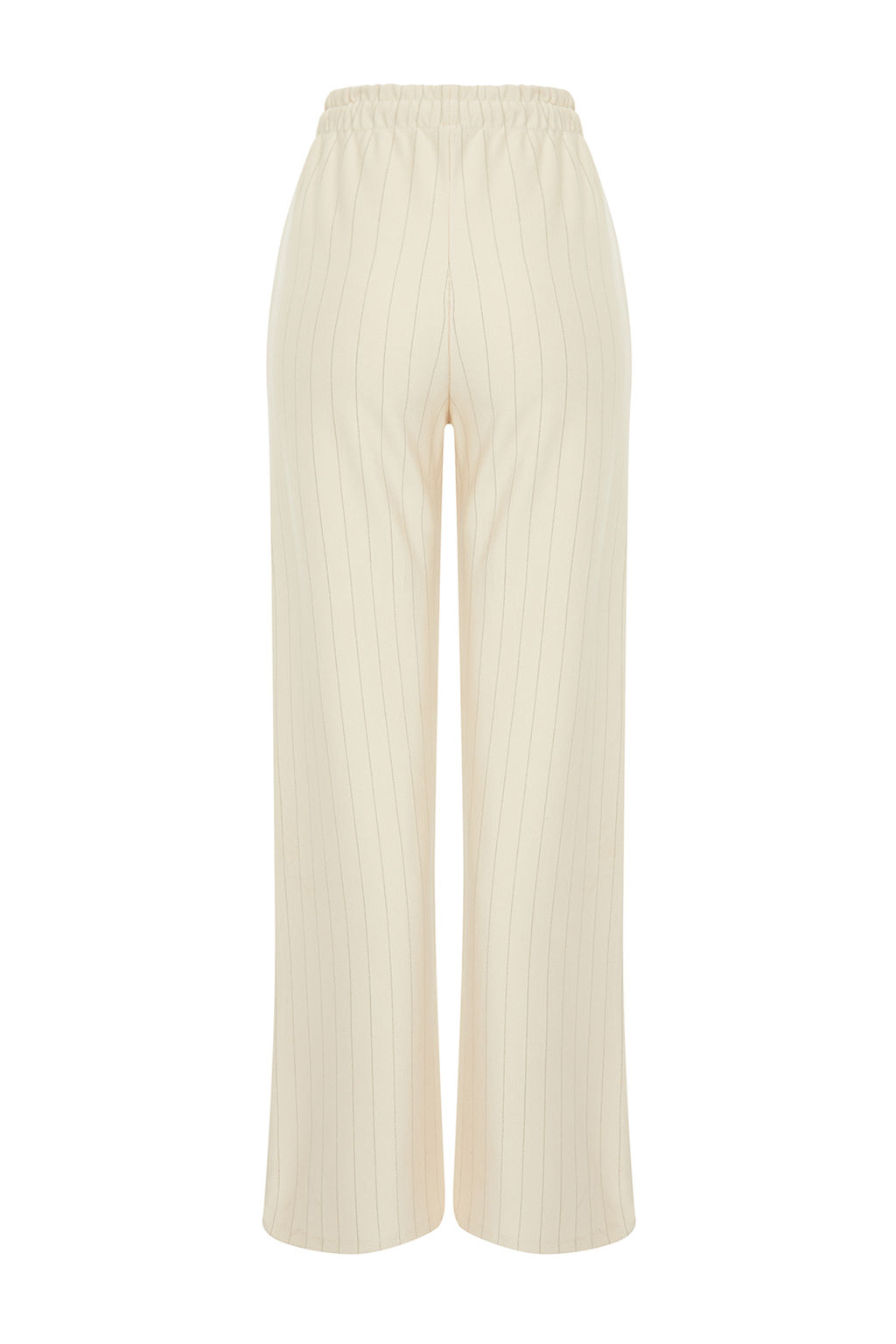 Bej Kal?n Cizgili Straight/Duz Kesim Esnek Pantolon TWOSS24PL00072