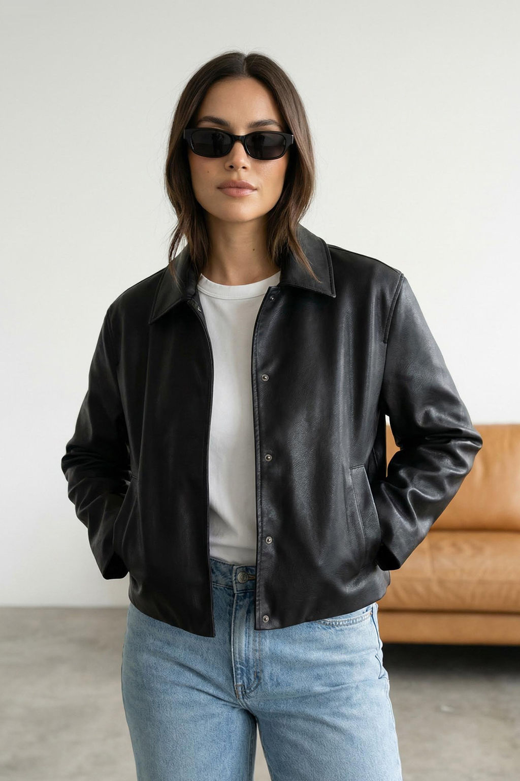 Siyah Regular Suni Deri Ceket Ince Mont TWOAW26MO00007 - Trendyolmilla фото 8