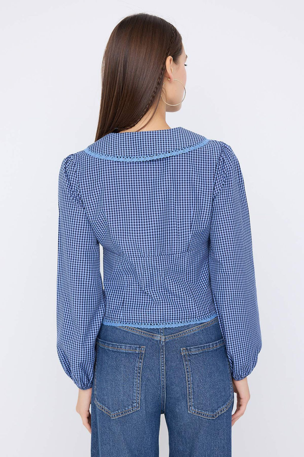 Teen Bebe Yaka Detayl? Kareli Bele Oturan Mavi Gomlek TWOAW26GO00059 - Trendyolmilla фото 7