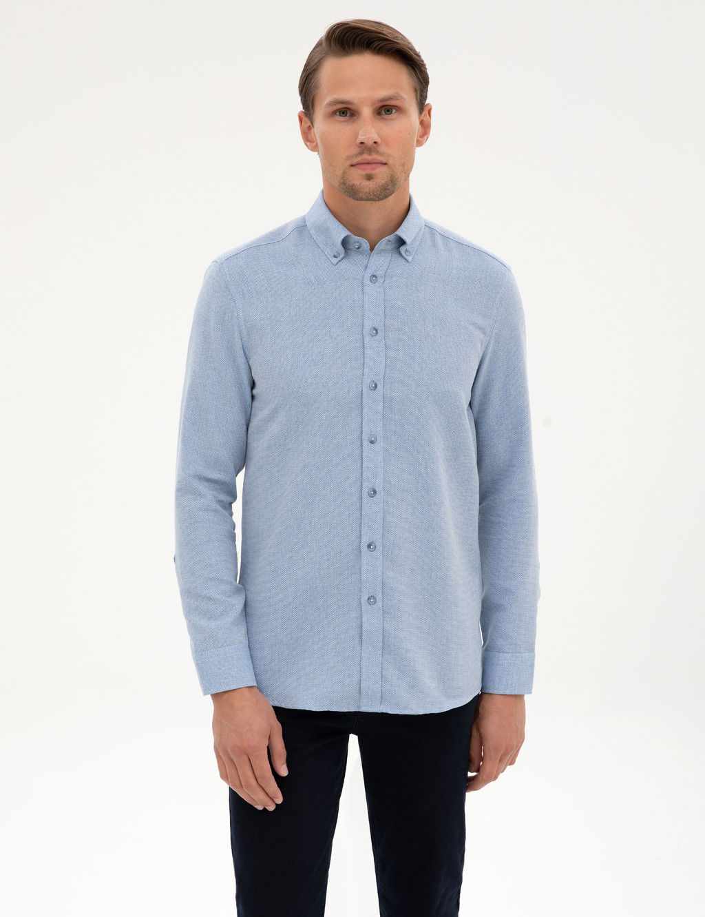 Mavi Slim Fit Dokulu Uzun Kollu G_mlek