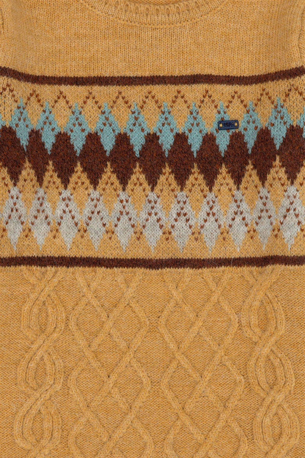 U. S. Polo Assn Трикотажный свитер песочного меланжевого цвета с круглым вырезом для мальчика - U.s. polo assn фото 3