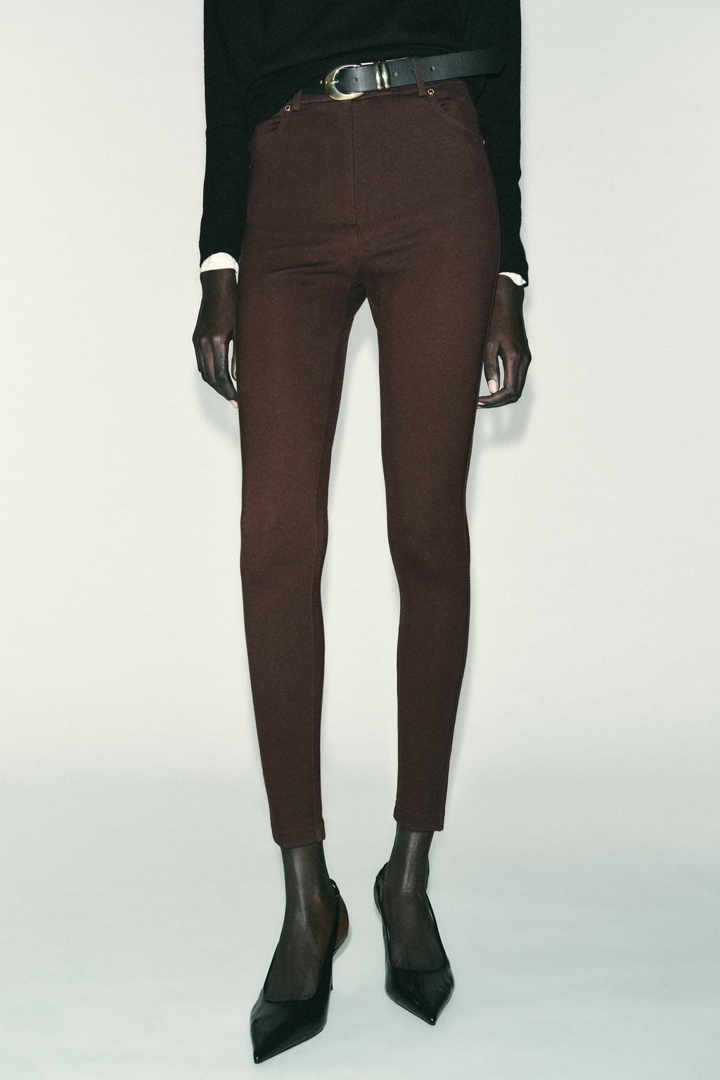 MID-WAIST BELTED JEGGINGS - Zara фото 3