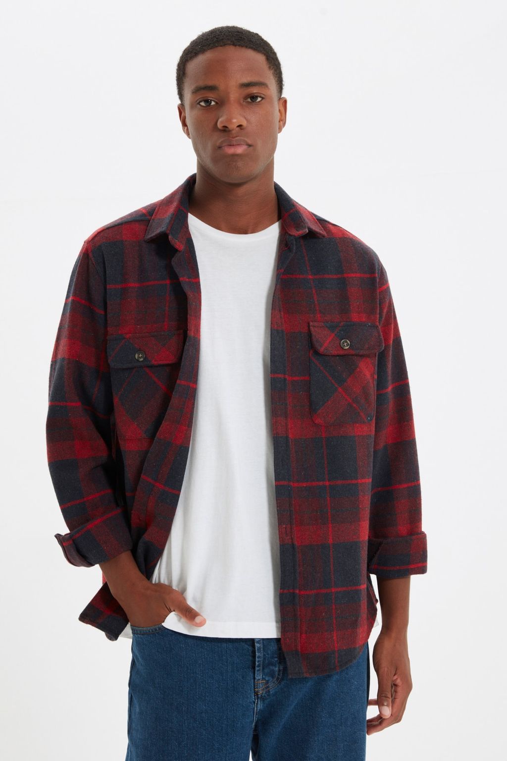 TRENDYOL MAN Bordo Cift Cep Kapakl? Regular Fit K?sl?k Oduncu Kareli Gomlek TMNAW21GO0031 - Trendyolmilla фото 12