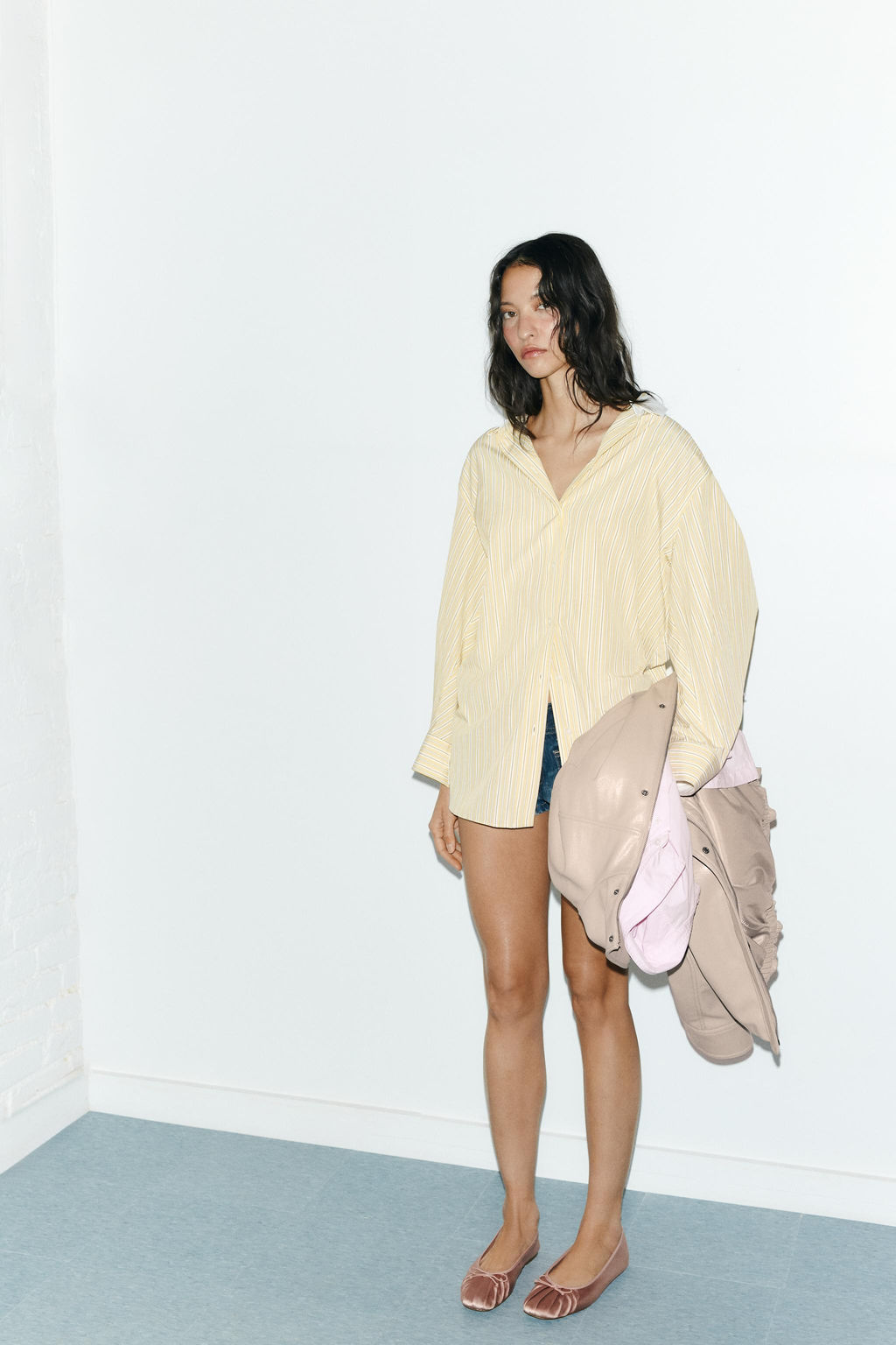 CAMISA OVERSIZE RAYAS MANGA MURCI?LAGO / Amarillo claro