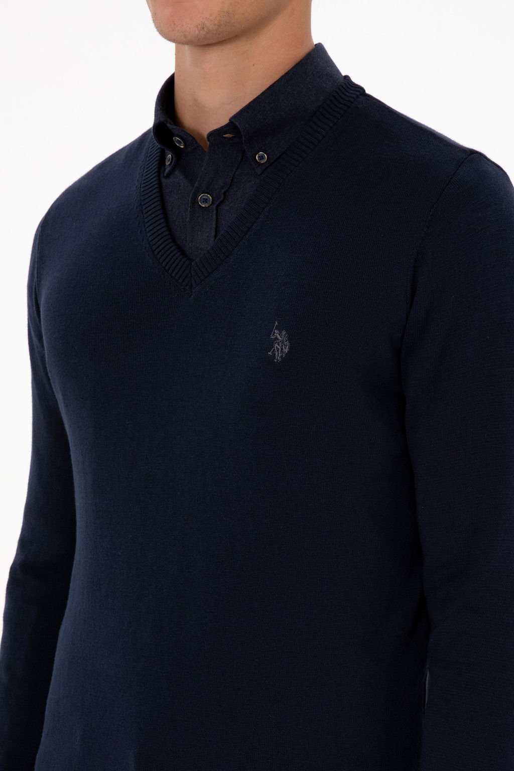 Erkek Slim Fit V Yaka Lacivert Basic Triko Kazak - U.s. polo assn фото 7
