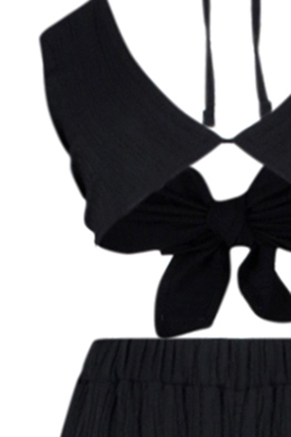 Siyah Dokuma Keten Kar?s?ml? Bluz Pantolon Plaj Tak?m TBESS24AU00030