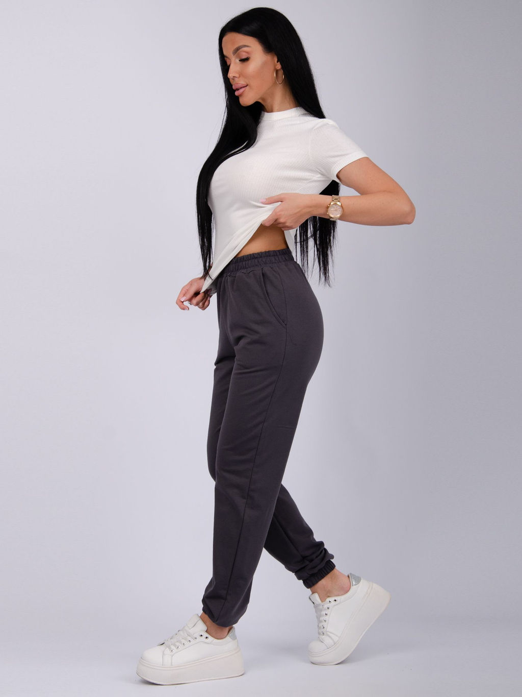 Джоггеры "Селена" серые, футер 2-х нитка начес
